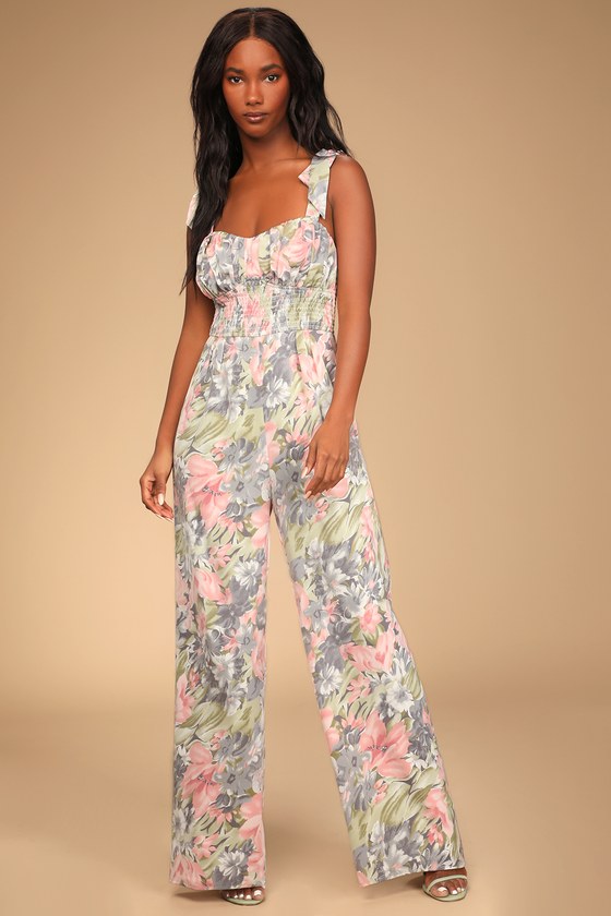 Wide Leg Jumpsuit Floral Backless Knotted One Piece Jumpsuit For Women -  Power Day Sale